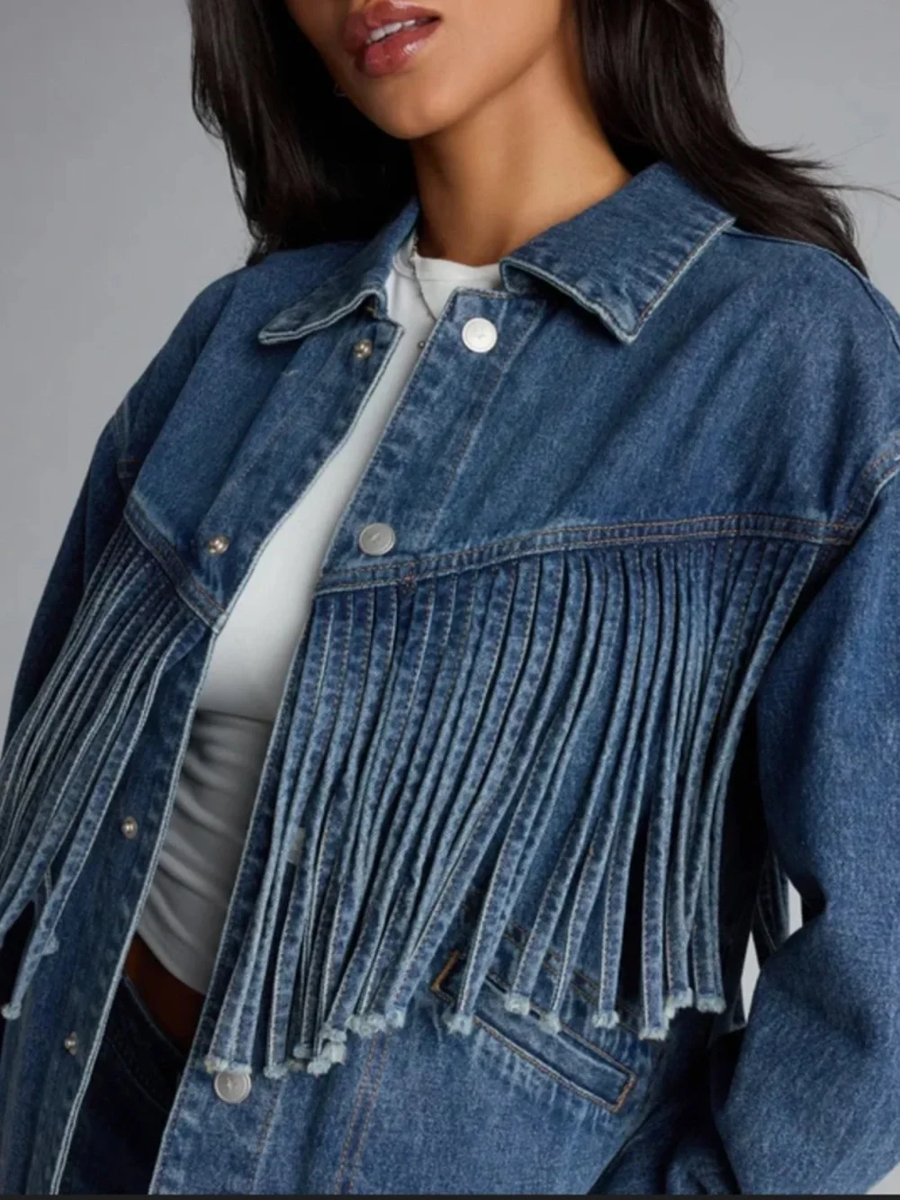 Windsor Blue Denim Jacket with Front Fringe - Picture 2 of 10